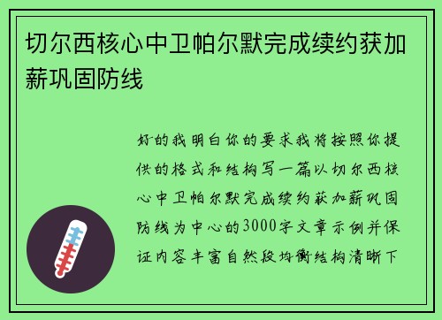 切尔西核心中卫帕尔默完成续约获加薪巩固防线 切尔西核心中卫帕尔默完成续约获加薪巩固防线