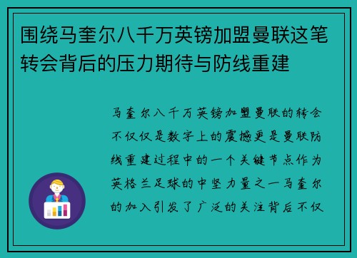 围绕马奎尔八千万英镑加盟曼联这笔转会背后的压力期待与防线重建